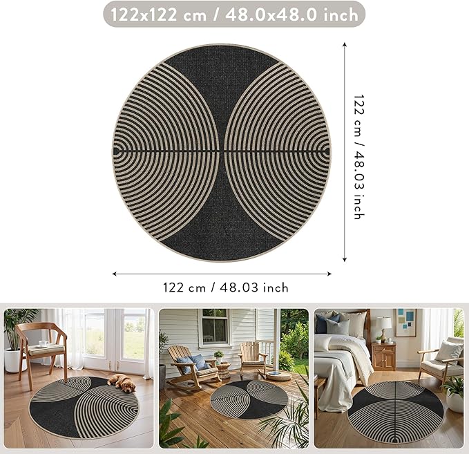 Lahome Modern Rainbow Round Rug 4ft, Circular Indoor Outdoor Kitchen Rug Washable Farmhouse Carpet, Contemporary Non Slip Round Door Mat for Bedroom Front Porch