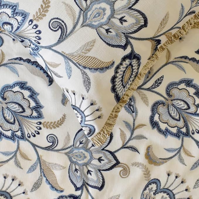 The HomeCentric King/Queen/Twin Blue Designer Queen 74"x18" Bed Runner Without Pillow Cover, Floral, Embroidered, Jute Lace & Lace Bed Scarf on Cotton Fabric - Morning Glories