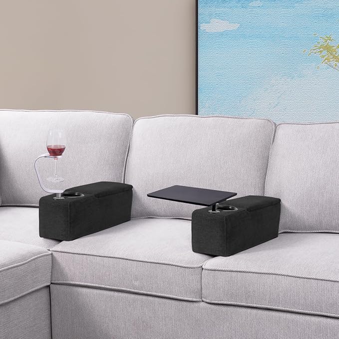 Multifunctional Sofa Armrest, Couch Armrest with Wireless Charge Stand, Removable Couch Caddy with Storage,Including LED Reading Light, Midnight