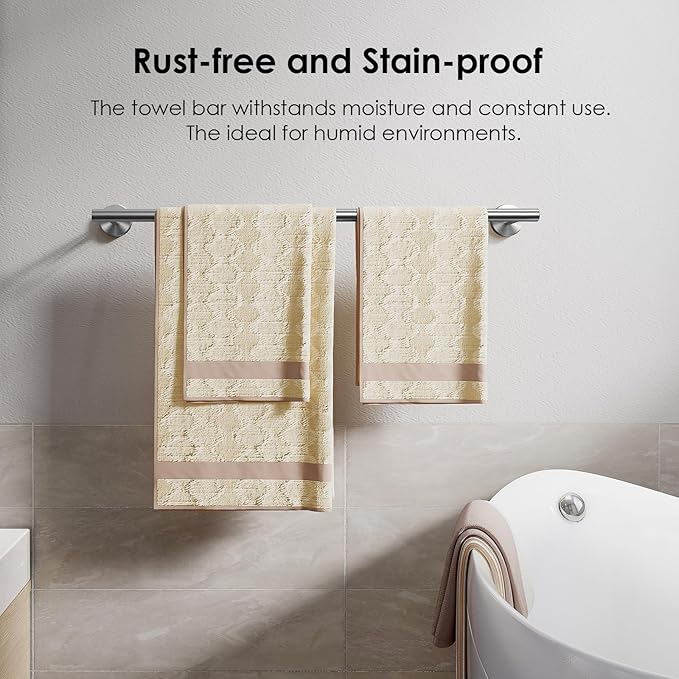 FORIOUS Towel Bar Wall Mounted, Stainless Steel Towel Racks for Bathroom, Includes Wall Mounting Hardware (Stainless Steel, 23 Inch)