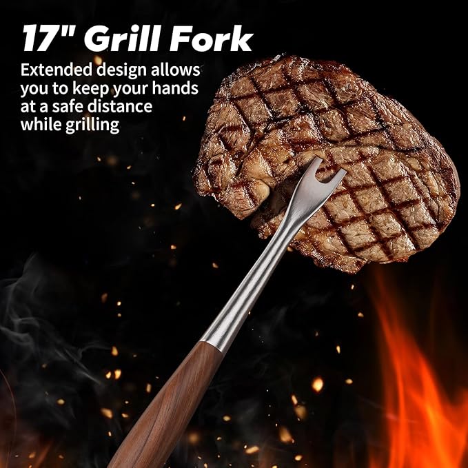 ENLOY Heavy-Duty Rose Wooden Barbecue Grilling Tools Set, Stainless Steel