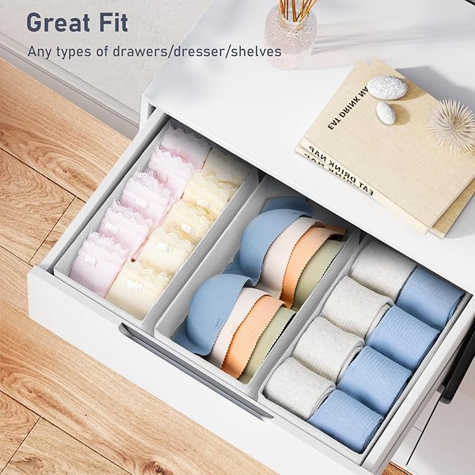 DIMJ Drawer Organizer Clothes - Underwear Organizer Small Sock Organizer Box Dresser Organizer,Drawer Dividers for Baby Clothes,Bra,Socks, Belt, Tie, Set of 9,White