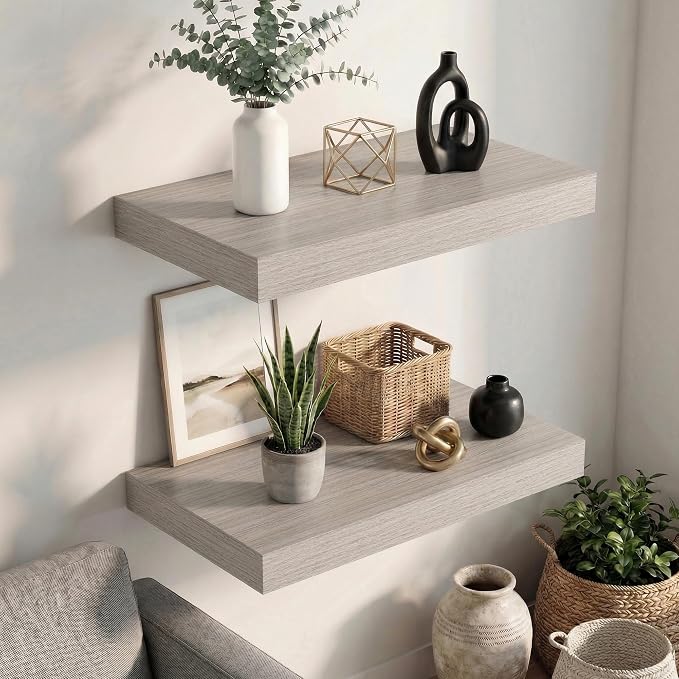 Dreamland Floating Shelves 24inch, 2 Pack Rustic Wooden Wall Shelves, Wall