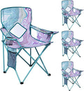 Nazhura 4 Pack Folding Camping Chair with Cooler Pouch, Mesh Backrest and Cup Holder Pocket (Flower, 4 Pack)