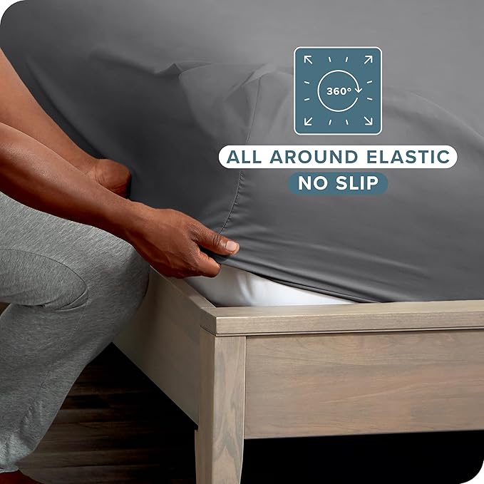 Bare Home 2-Pack Fitted Bottom Sheets Twin - Premium 1800 Ultra-Soft Wrinkle Resistant Microfiber - Deep Pocket (Twin, Grey)