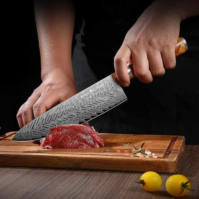 Kitory Damascus Chef Knife, 8" Ultra Sharp Kitchen knife - High Carbon 73-Layer 10Cr15CoMoV Stainless Steel - with White Shadow Wood Handle, for Kitchen and Restaurant, 2025 Gift