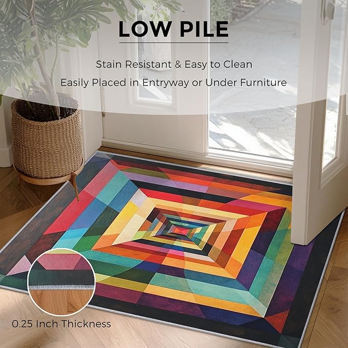 5x8 Colorful Geometry Rugs for Bedroom Decor, Washable Abstract Geometric Pattern Area Rug, Living Room Home Decoration, Non Slip Soft Thin, Abstract Art Decor Carpet PF-P 49