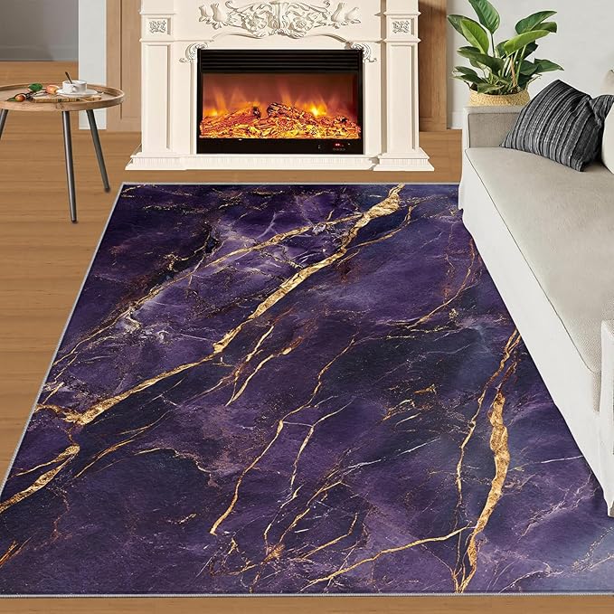 5x8 Abstract Marble Kids Rug - Purple-Marble Dining Room Rug, Luxury Stone Pattern Area Rugs Indoor Modern Rugs for Bedroom Hardwood Floors Teen Room