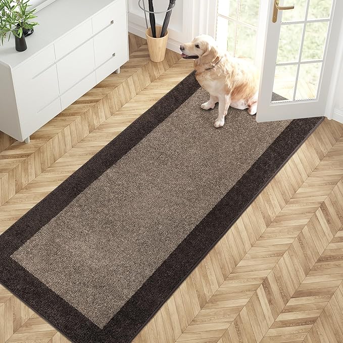 PURRUGS Dirt Trapping Door Mat 32" x 72", Non-Slip/Skid Machine Washable Entryway Rug, Shoes Scraper, Throw Rug, Super Absorbent Area Rug for Muddy Wet Shoes and Paws, Grayish Brown & Coffee