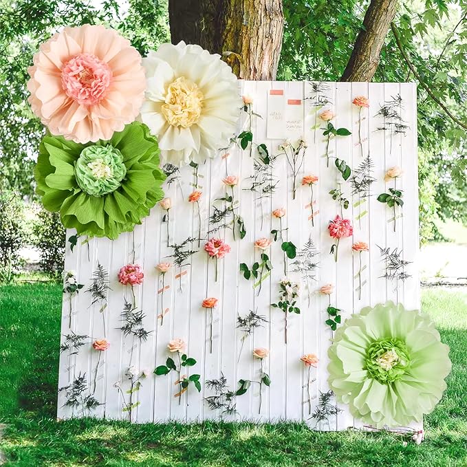 SUNBEAUTY 4 PCS 20" Sage Green Giant Paper Flowers Large Crepe Paper Tissue Flowers Artificial Decorations for Spring Summer Flower Wall Backdrop Birthday Party Wedding Baby Shower Bridal Easter Decor