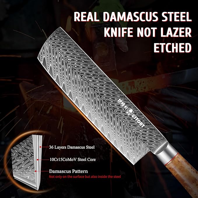 Kitory Damascus Nakiri Knife, 7" Ultra Sharp Kitchen knife - High Carbon 73-Layers 10Cr15CoMoV Stainless Steel - with White Shadow Wood Handle, for Kitchen and Restaurant, 2026 Gift