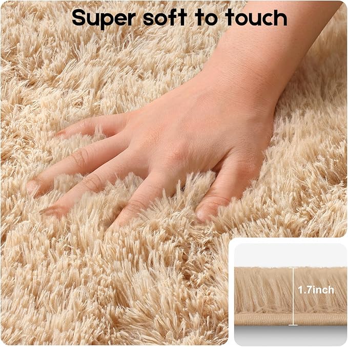 Light Tan Area Rugs 9x12 Living Room Bedroom, Fluffy Large Rug Soft Shag Non-Slip Carpet for Kids Boys and Girls Room Dorm Home Decor (9ft x 12ft)