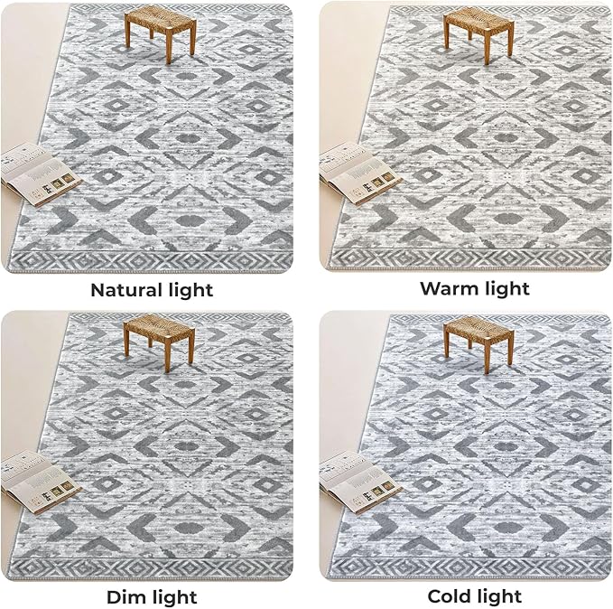 KILOCOCO Kitchen Runner Rug Hallway Runner Rug Washable, Soft Runners Rugs Non Slip Printed Distressed Laundry Room Rugs, Low-Pile Runners for Entryway Bedroom Living Room, 2x7 Grey White