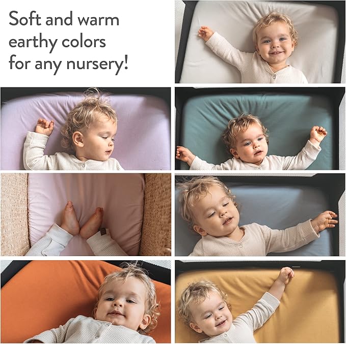 Bassinet Fitted Sheets Compatible with SNOO Happiest Baby Oval Bassinet – Snuggly Soft 100% Jersey Cotton – Mustard Yellow + Burnt Orange – 2 Pack
