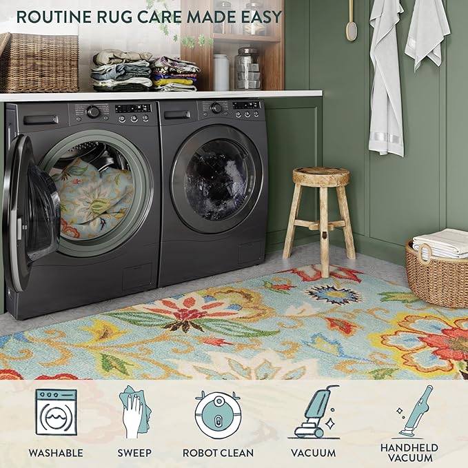Lahome Collection Floral Runner Rug 2'x4' Non Slip Vintage Hallway Runner Rug, Laundry Throw Rugs and Mats for Laundry Room, Washable Runner Rugs for Kitchen Floor Bedroom Hallway Entryway Area Rugs