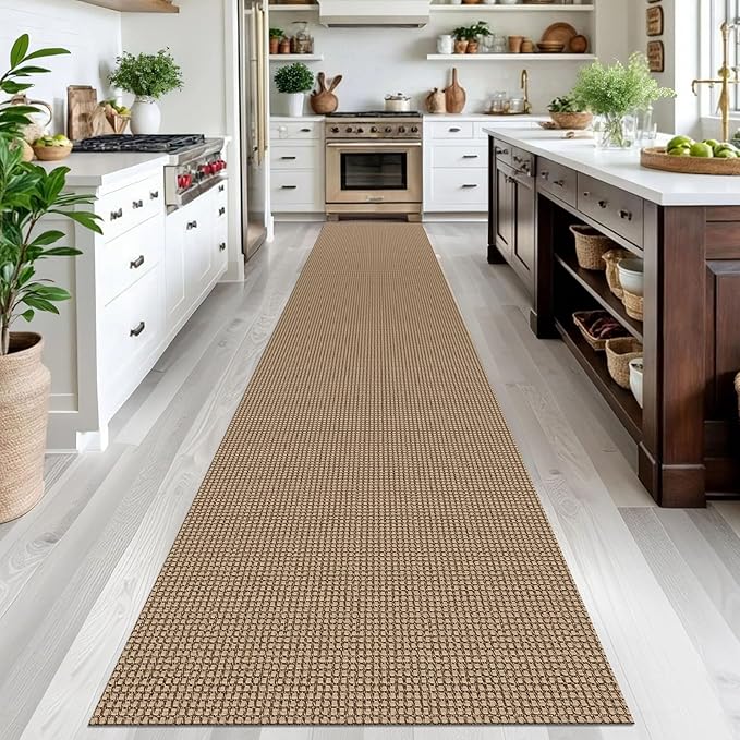 IOHOUZE Washable Exrea Long Hallway Runner Rug 2.6x16 Rubber Backed Kitchen Runner Entryway Runner Indoor, Woven Rugs Floor Carpet for Kitchen Hall Entryway Stair, Orange/Tan/Brown