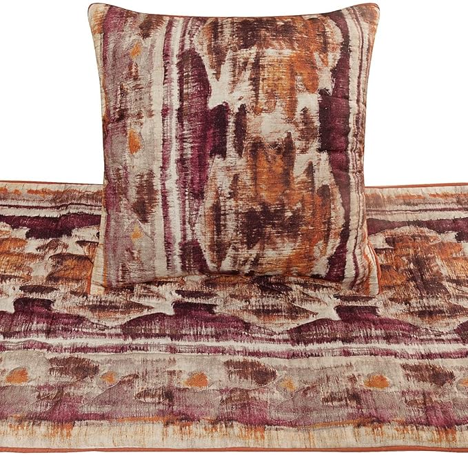 The HomeCentric King Queen Twin Pink & Orange Designer Twin 53"x18" Bed Runner Without Pillow Cover, Ikat & Quilted Bed Scarf on Cotton Printed Fabric - Ikat Splash