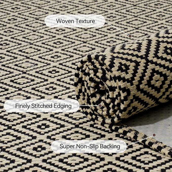 Hallway Runner Rug 2x6, Washable Kitchen Runners Non Slip, Ultra Thin Entryway Floor Mat Fit Under Door, Soft Low Pile Cotton Boho Carpet for Laundry Outdoor Bedroom