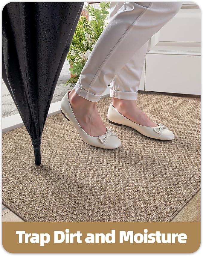 Color&Geometry Large Front Door Mat Indoor Entrance Non Slip Rubber Backed, 36"x56" Indoor Door Mats for Entryway, Dirt Trapper Double Doormat, Washable Front Door Rugs, Khaki (Rolled-up NO Creases)