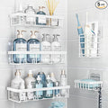 Liuoud 5 Pack Shower Caddy Organizer Rack Shelf for Inside Shower, Self Adhesive Wall Storage Basket Rustproof Stainless Steel Shampoo Holder Bathroom Accessory Decor Set, White
