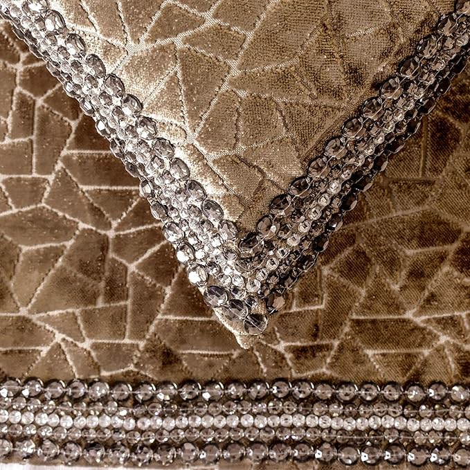 The HomeCentric King/Queen/Twin Brown Decorative Bed Runner King 90"x18" Bed Runner with Two Pillow Cover, Border, Crystal, Cut Velvet, Mosiac Pattern Bed Scarf on Velvet Fabric - Velvet Fusion
