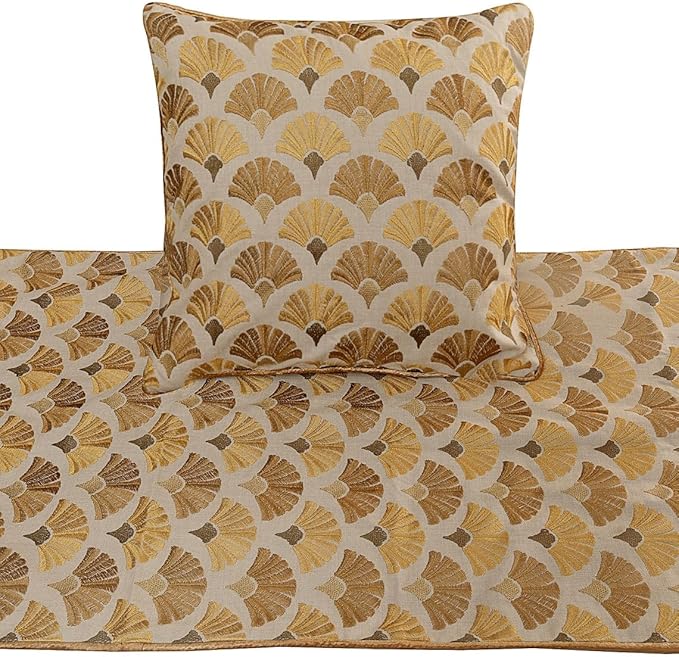 The HomeCentric King Queen Twin Beige & Yellow Gold Handmade CA King 86"x18" Bed Runner with 2 Pillow Cover, Floral Embroidery Bed Scarf on Cotton Embroidery Fabric - Autumn Bloom