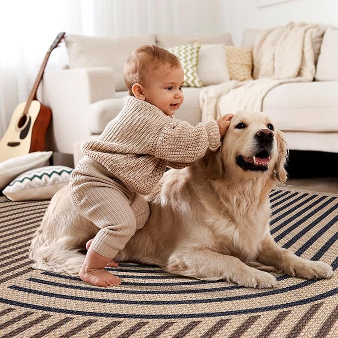 Tangsoo Easy Jute 4x6 Rug for Patio,Non-Slip Dark Brown Indoor Outdoor Carpet,Boho Farmhouse Washable Area Rug Throw Mat for Front Porch Kitchen Bedroom Foyer
