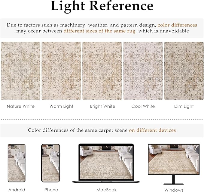 2x6 Washable Beige Runner Rug Vintage Hallway Kitchen Carpet Non-Slip Soft Low Pile Distressed Throw Rug for Bedroom Bathroom Laundry Living Room