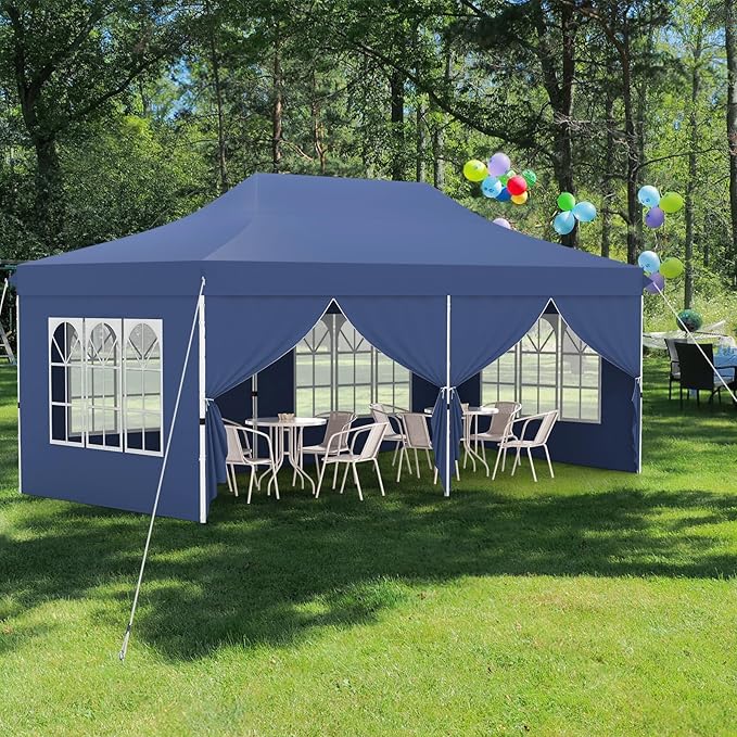 Tangkula 10x20 Ft Pop Up Canopy, UPF 50+ Portable Outdoor Canopy Tent with with 6 Removable Sidewalls, 2 Zippered Door, Windows, Carrying Bag for Party, Wedding, Backyard