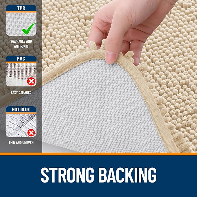 OLANLY Bathroom Rugs 24x16, Extra Soft Absorbent Chenille Bath Rugs, Rubber Backing Quick Dry, Machine Washable Bath Mats for Bathroom Floor, Tub and Shower, Home Decor Accessories, Beige