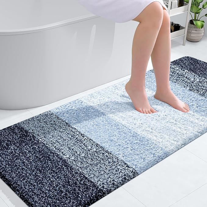 OLANLY Bathroom Runner Rugs 59x24, Extra Soft Absorbent Microfiber Bath Rugs, Rubber Backing, Quick Dry, Washable Bath Mats for Bathroom Floor, Tub and Shower, Home Decor Accessories, Navy Blue