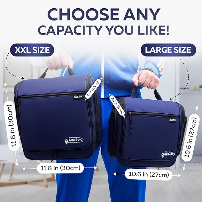 Extra Large (11.8”x11.8”x4”) Hanging Travel Toiletry Bag for Men and Women - Cosmetic Travel Bag With Shoulder Strap - Waterproof Hygiene Bag with Metal Swivel Hook and 19 Compartments for Toiletries