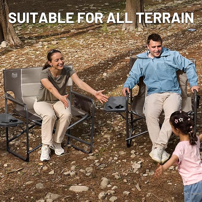 TIMBER RIDGE XXL Director’s Chair – Heavy Duty Folding Chair with Side Table, 500 lb Capacity, Extra Wide Padded Seat for Camping, Sports, Beach, Patio, and Outdoor Use, Tan-2 Pack