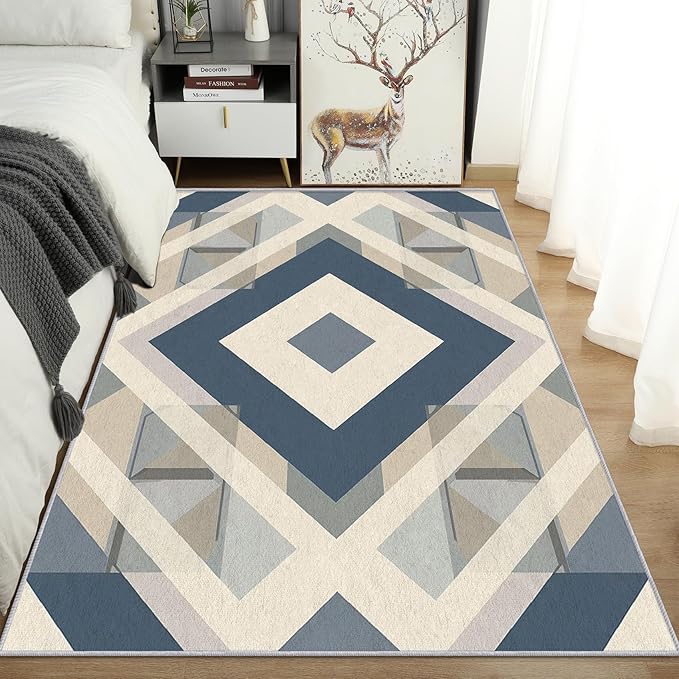 Geometric Rug Small, Washable 2x3 Throw Rug for Entryway, Modern Abstract Patterned Indoor Door Mat, Geometric Decor for Home, Bedroom, Soft Non Slip Thin Design FER92