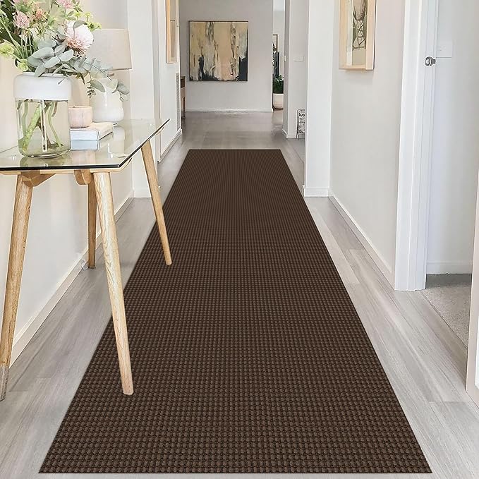 IOHOUZE Washable Runner Rug 3x10 Non Slip Rubber Backed Long Hallway Runner Entryway Runner Indoor, Kitchen Rugs Woven Cotton Floor Carpet for Hall Entrance, Brown