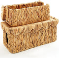 Patelai 2 Pack Scalloped Cable Management Box, Handwoven Water Hyacinth Cord Cable Organizer Box with Lid, 2 Open Slots Cord Basket for Power Strips & TV Wires, Desk, Floor, Office (Natural Color)