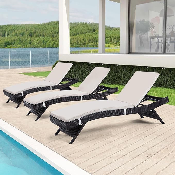 Outdoor Chaise Lounge Chairs Set of 3
