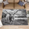 Highland Cattle Rugs for Bedroom - 4x6 Area Rug - Black White Highland Cattle Rugs for Living Room, 3D Natural Landscape Rug, Non-Slip Washable Home Decor Carpet