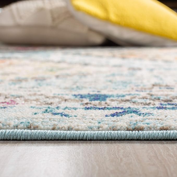 SAFAVIEH Madison Collection X-Large Area Rug - 12' x 15', Blue & Yellow, Boho Diamond Distressed Design, Non-Shedding & Easy Care, Ideal for High Traffic Areas in Living Room, Bedroom (MAD418K)