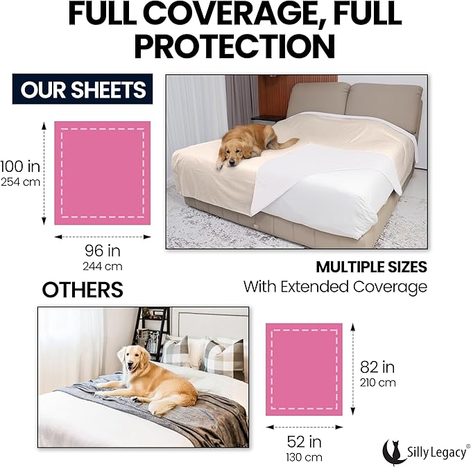 SILLY LEGACY Thin Reversible Waterproof Protective Cover or Liner for Bed or Couch, for Dogs and Cats, Babies; Incontinence, Dirt, Drool (King Size, 100 x 96 inch) (Beige)