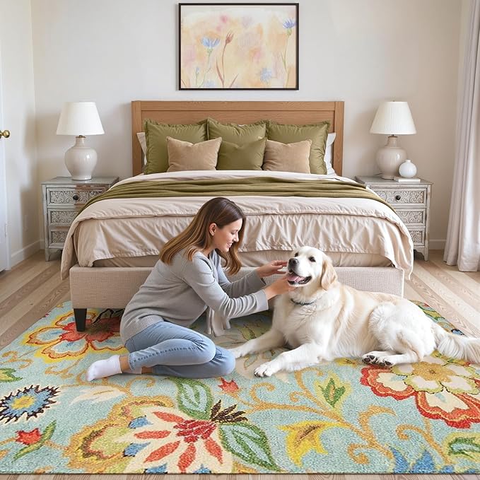 Lahome Collection Modern Floral Area Rug - 4x6 Large Entryway Non-Slip Washable Rug Accent Distressed Colorful Vintage Throw Rugs Floor Carpet for Living Room Bedrooms Rug Decor (4’X 6’, Paisley)