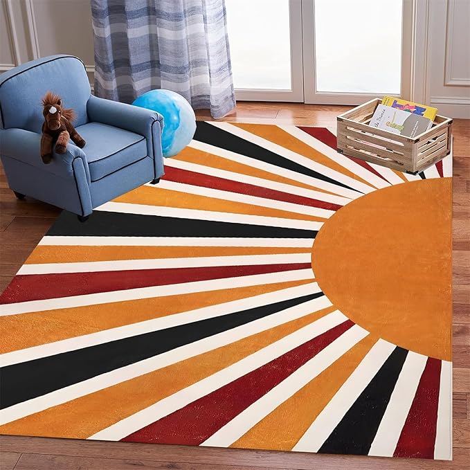 5x8ft Boho Area Rug,3D Printing Rainbow Sun Area Rug,Modern Simple Home Decoration Rug for Kids Girls Boys Bedroom, Living Room, Classroom, Office Non-Slip Washable