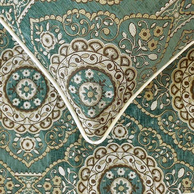 The HomeCentric King/Queen/Twin Teal Decorative Twin 53"x18" Bed Runner with Pillow Cover, Art Deco, Floral, Tassels & Velvet Bed Scarf on Velvet Fabric - Ahmet