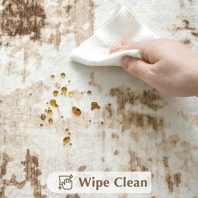 FMFUNCTEX Entryway Rug 2x3 Washable Brown Beige Modern Abstract Door Mat Non Slip Low Pile Indoor Carpet Soft Small Entrance Throw Rugs for Entrance Entry Bedroom Kitchen Bathroom Laundry