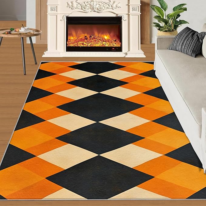 4x5 Geometric Indoor Outdoor Rug - Diamond Shape Pattern Bedside Rug, Modern Minimalism Washable Entry Way Rugs Kids Carpet for Inside House Playroom Living Room End Table Nursery