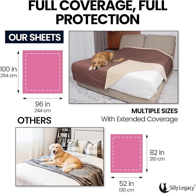 SILLY LEGACY Thin Reversible Waterproof Protective Cover or Liner for Bed or Couch, for Dogs and Cats, Babies; Incontinence, Dirt, Drool (King Size, 100 x 96 inch), (Brown)