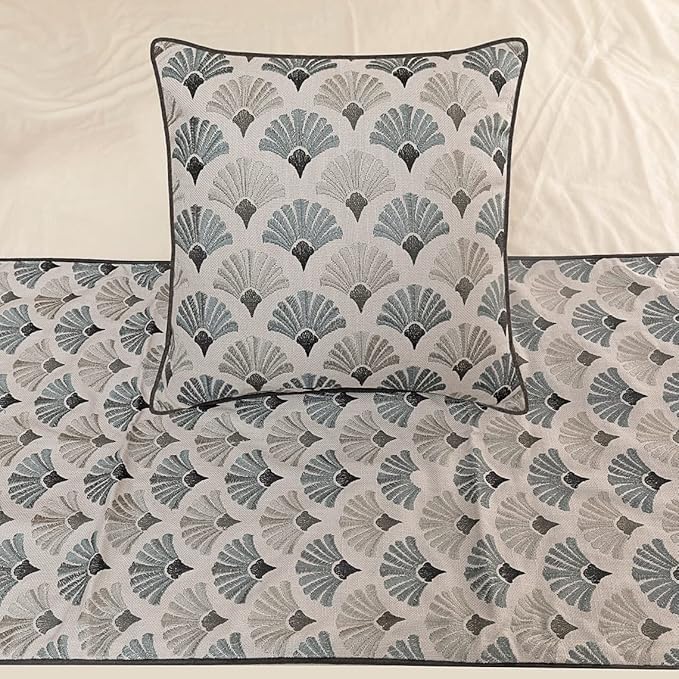 The HomeCentric King Queen Twin Blue & Grey Designer CA King 86"x18" Bed Runner Without Pillow Cover, Floral Embroidery Bed Scarf on Cotton Fabric - Flourish Bloom