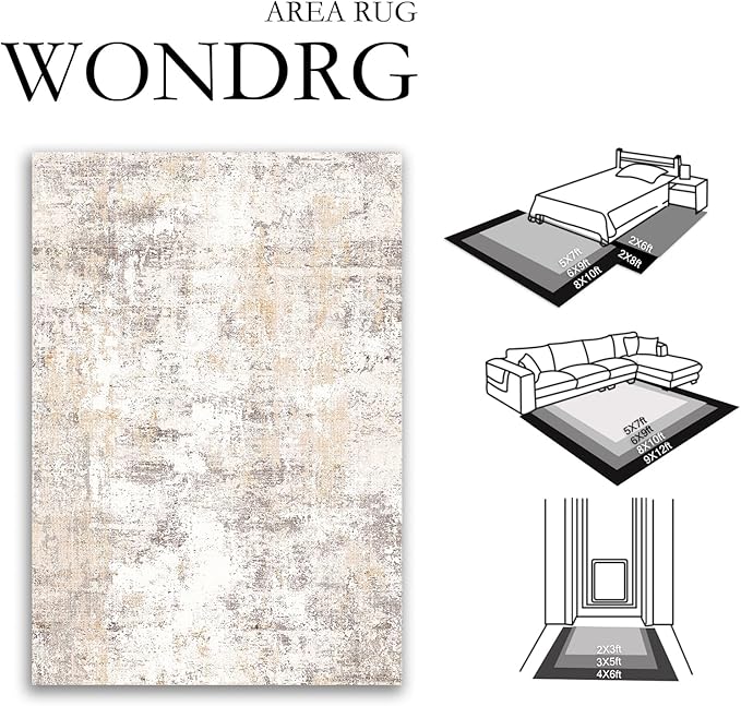 2x14 Washable Runner Rug Beige Grey Abstract Hallway Kitchen Throw Rug Neutral Modern Non Slip Soft Low Pile Carpet for Bathroom Laundry Bedroom Living Room