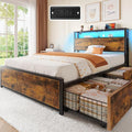 Rolanstar Twin Bed Frame with 4 Storage Drawers, Charging Station and LED Lights