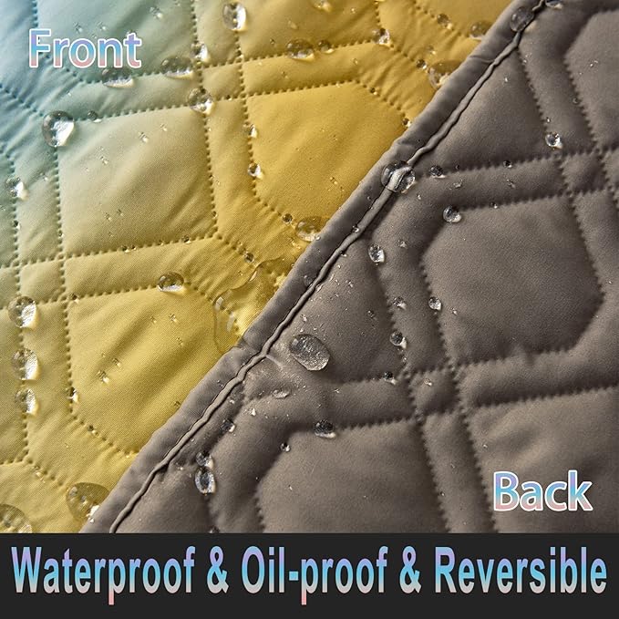 100% Waterproof Dog Bed Cover 120x82 inch Reversible Changing Pad Reusable Camping Mat for Kids/Pet/Dog/Cat Washable Geometric Embroidery Blanket Patchwork Rainbow Ombre Printed+Gray